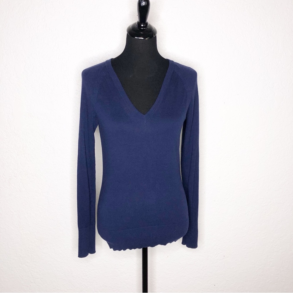 Martin + Osa navy blue wool v neck sweater